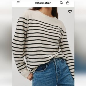 Reformation Cream and Black Striped Crewneck Sweater